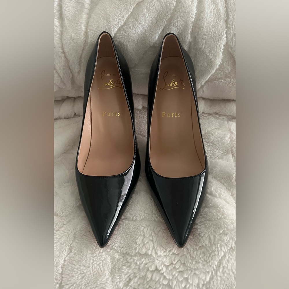 Designer inspired Patten Leather Black Heels